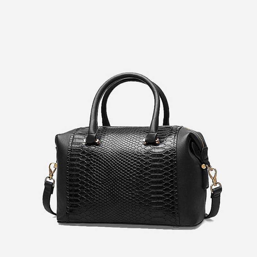 Femme Sac Bandoulière | Sac Bowling Bi-Matiere Cuir Croco