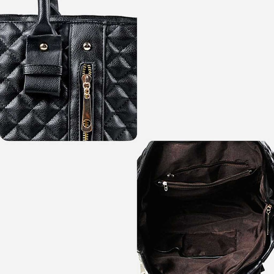 Femme Sac Bandoulière | Sac A Main Cabas En Cuir Matelasse Noir