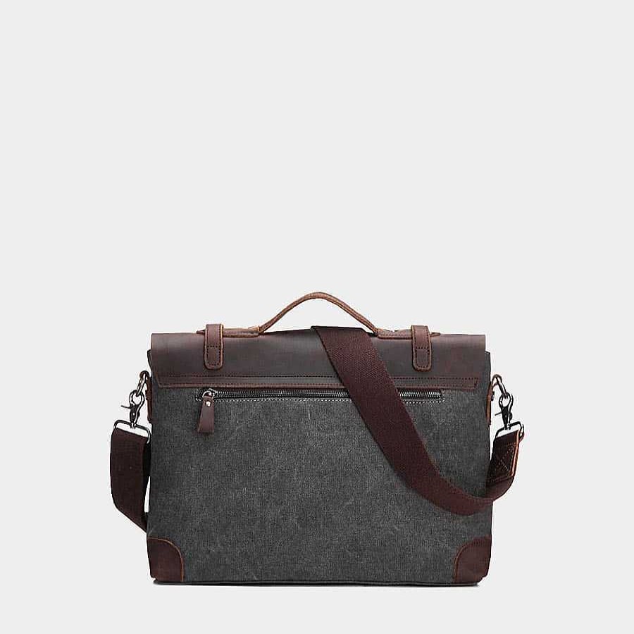 Homme Sac Bandoulière | Sacoche Besace Bi-Ton En Toile Et Cuir Veritable