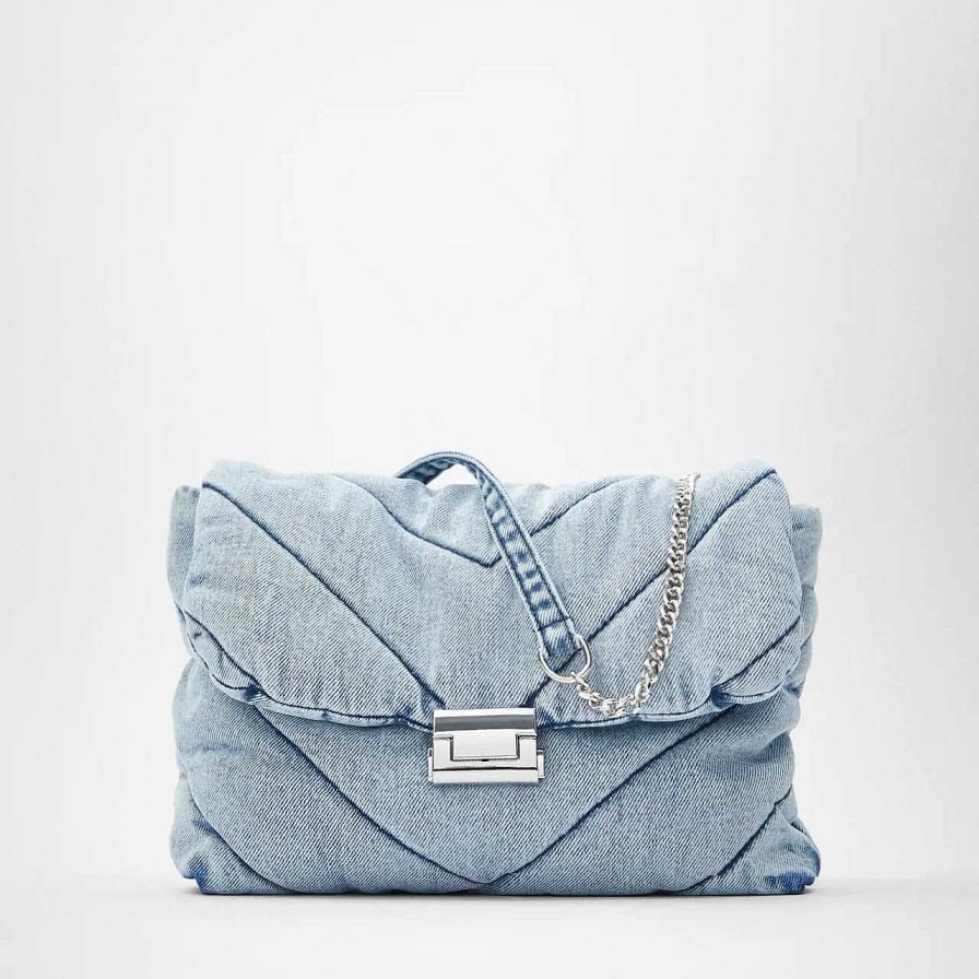 Femme Sac Bandoulière | Grand Sac Bandouliere Denim Blue Jean Matelasse