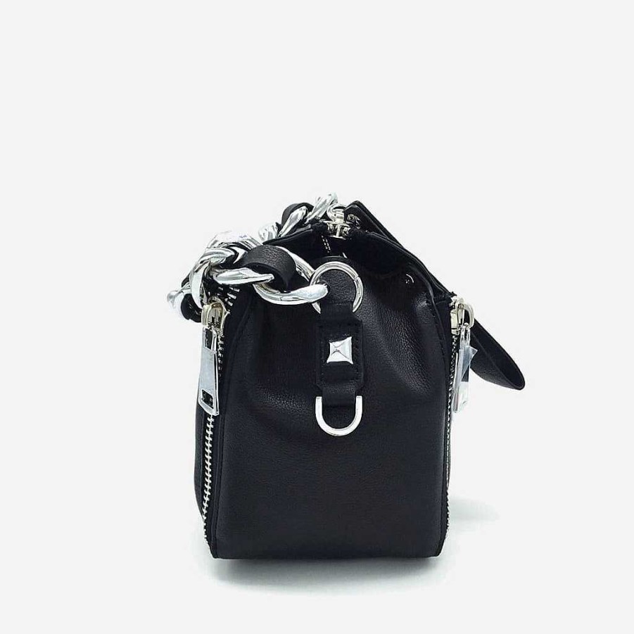 Femme Sac Bandoulière | Sac A Main A Chaine En Cuir Veritable Noir